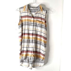 beachlunchlounge Striped Sleeveless Button Shirt Hi Lo Split Sides Chest Pocket